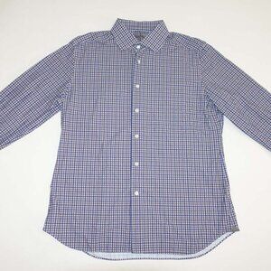 Corneliani Men's Dress Shirt 16.5 - 34 Long Sleeves Blue Gray Brown Check